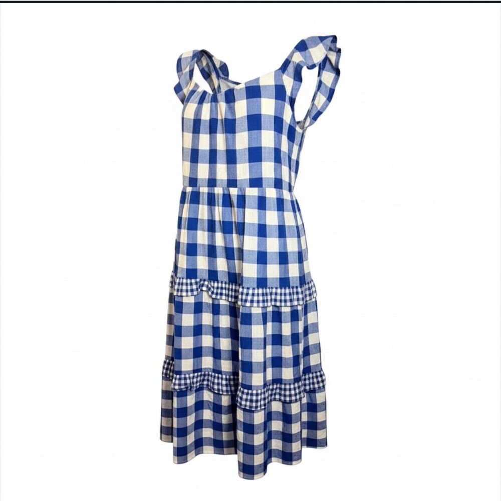 NWT J.Crew Factory Blue & White Gingham Tiered Midi Dress XL - Picture 3 of 16